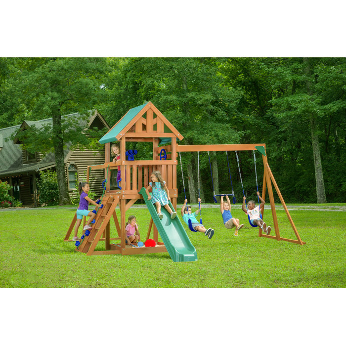 CreativeCedarDesigns Mountain View Playset W/ Tarp Roof & Pink